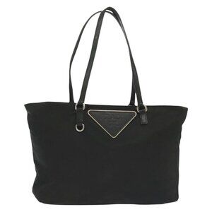 PRADA Tote Bag Nylon Black Silver Auth 140097